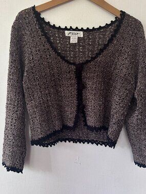 Fio 90s Cropped Sweater Womens Small Brown Open Knit Y2K Soft Grunge Unique